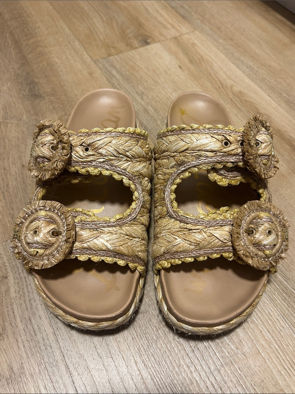 Sam Edelman Tan Braided Raffia Slide Sandals